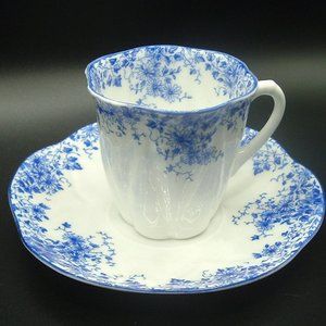 Shelley DAINTY BLUE Demitasse Teacup and Saucer, Vintage 1960's Fine Bone China